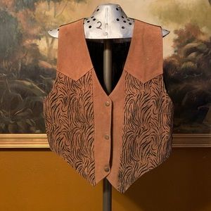 Brown Leather Vest Tiger Stripe Unisex Vintage